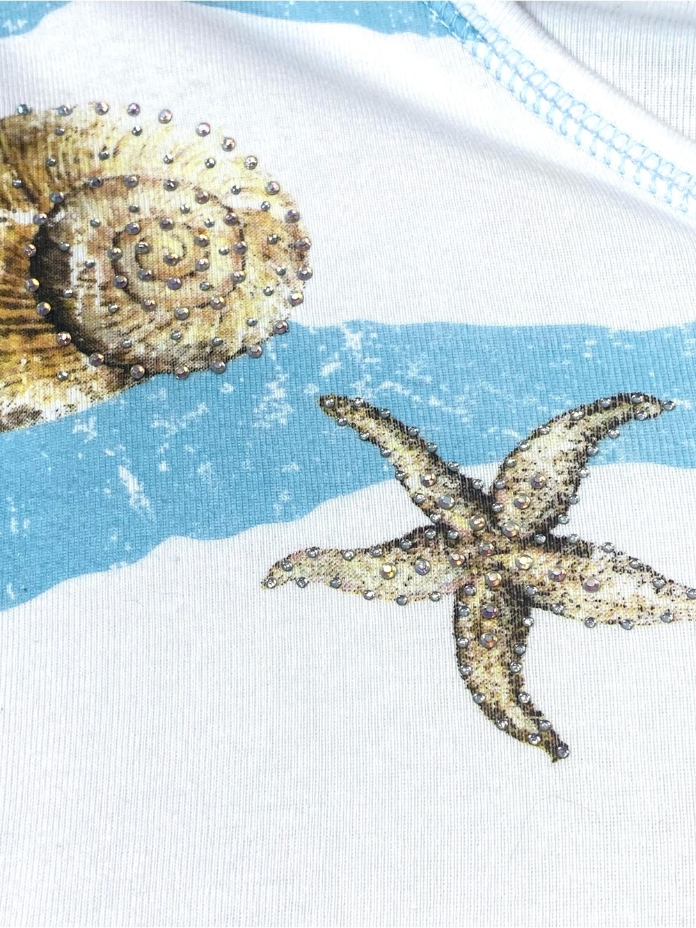 Cactus Nautical Striped Beach Top Women M Seashells Starfish Conch V-Neck Bling - Picture 6 of 11